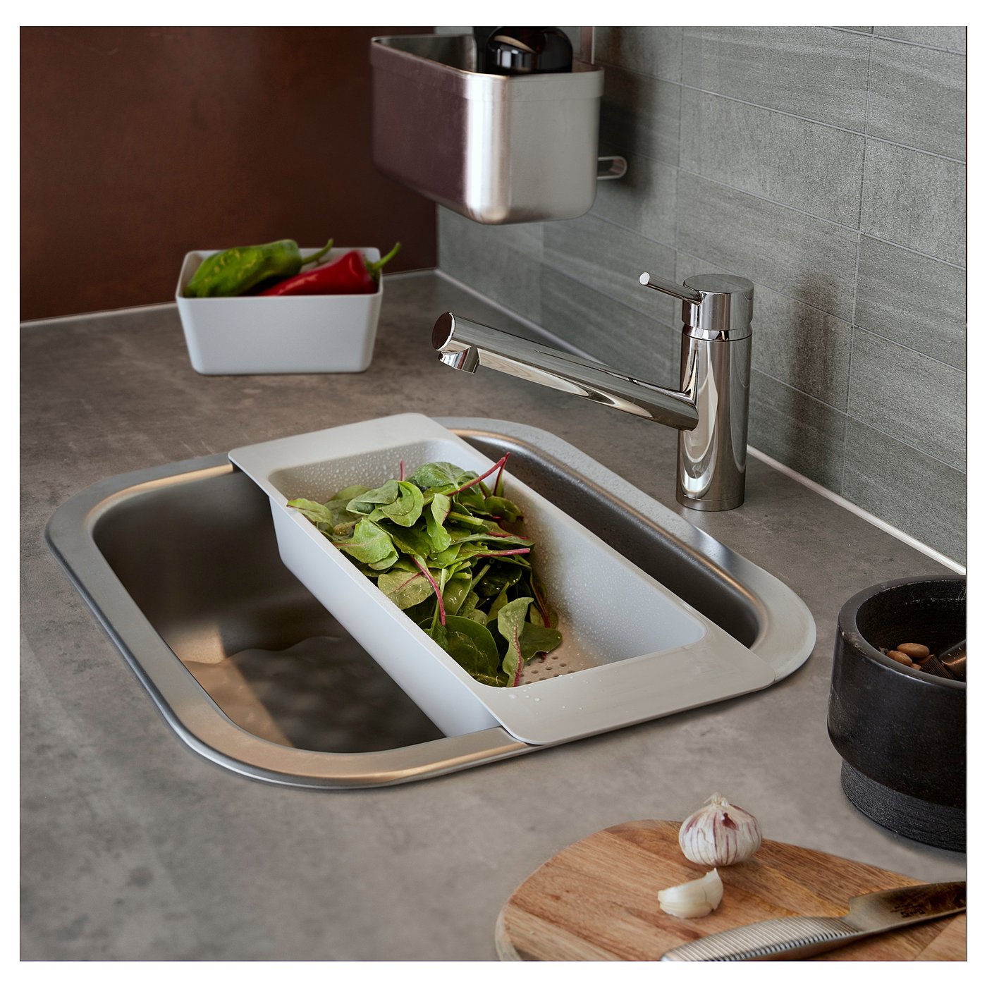 Lavello Cucina Inox Con Cascata E Set Accessori – Rubinetto Estraibile, Lava Bicchieri, 85x50 Cm, Design Smart E Nero