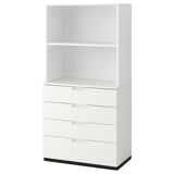 Mobile contenitore GALANT bianco con cassetti e ripiani a giorno. Design moderno, ideale per gli uffici.