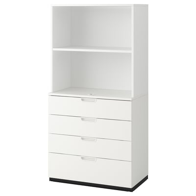 Mobile contenitore GALANT bianco con cassetti e ripiani a giorno. Design moderno, ideale per gli uffici.