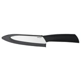 Coltello Ikea HACKIG in ceramica nera, design elegante con manico in plastica e coperchio protettivo.