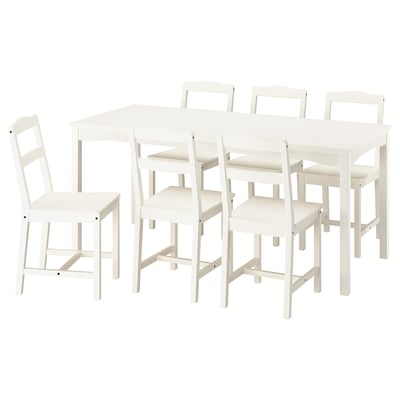 Set da pranzo HAUGA bianco a 6 posti con tavolo e sedie in pino, design elegante.