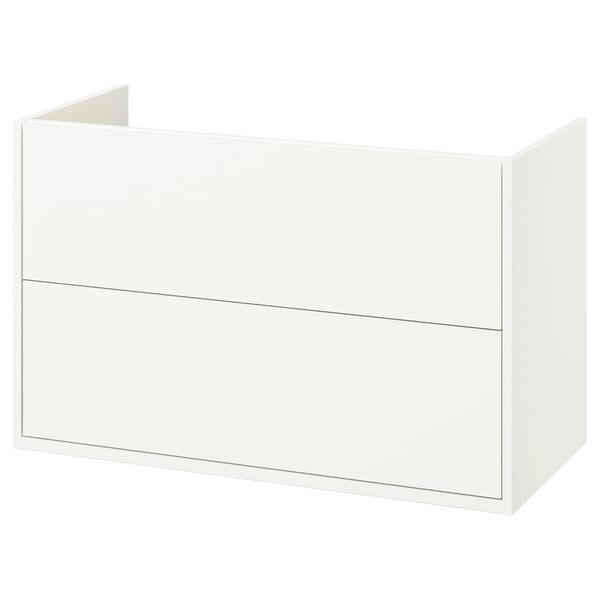 Un mobile da bagno HAVBÄCK bianco con un design elegante e minimalista e due cassetti.