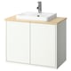 Mobile bagno HAVBÄCK bianco a parete, bancone in bambù, lavabo rettangolare, stile moderno minimalista.