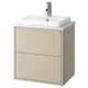 Mobile da bagno beige HAVBÄCK, design moderno e minimalista, con piano di lavoro bianco e lavabo in ceramica.