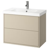 Mobile bagno sospeso HAVBÄCK beige con 2 cassetti, lavabo in ceramica bianca, design elegante.