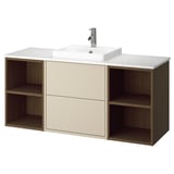 Mobile Havbaeck: legno beige moderno, mensole a giorno, vasca centrale, a parete.