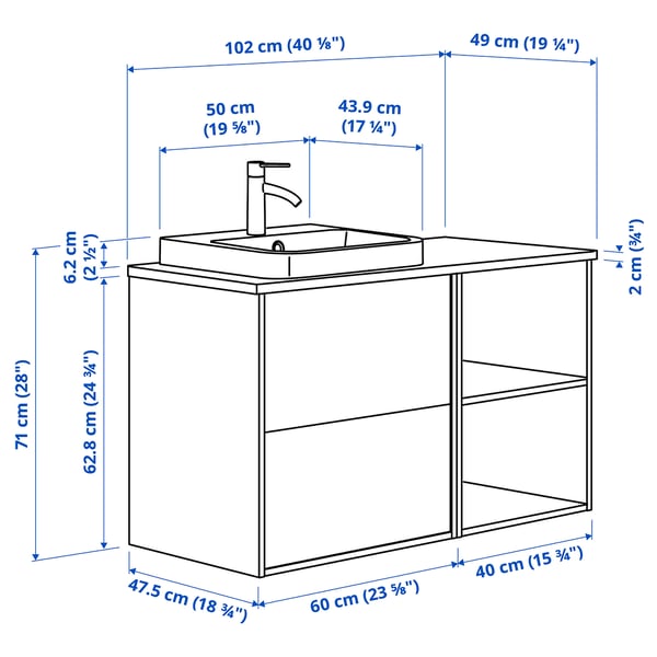 Illustrazione con le misure del prodotto: HAVBÄCK.
