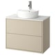 Mobile bagno a parete HAVBÄCK beige, lavabo rotondo bianco, design moderno e minimalista.