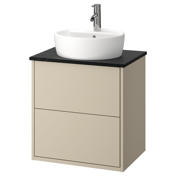 Vanità a parete HAVBÄCK: beige, lavello bianco, bancone nero, garantito.