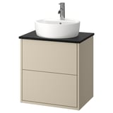 Vanità a parete HAVBÄCK: beige, lavello bianco, bancone nero, garantito.
