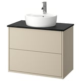 HAVBÄCK: lavabo a parete beige con vasca rotonda bianca e due cassetti.