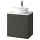 Mobile bagno HAVBÄCK grigio scuro con lavabo rotondo bianco, design moderno e minimalista.