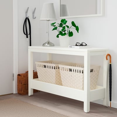 Treocho Tavolo Consolle Bianco Con Cassetto E Ripiano - 102x11,8x78,5 Cm - Per Ingresso E Soggiorno