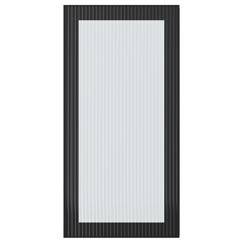 Porta rettangolare in vetro con cornice nera con motivo a canne.
