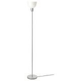 Lampada da terra HEKTOGRAM - bianco e argento, design semplice con paralume e interruttore lucidi