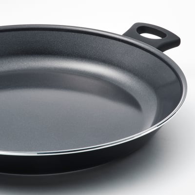 Padella nera HEMLAGAD, rotonda con due manici, rivestimento antiaderente, corpo in alluminio.