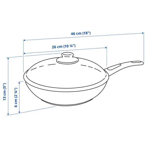 HEMLAGAD Padella sauté con coperchio, rivestimento antiaderente nero, 26 cm