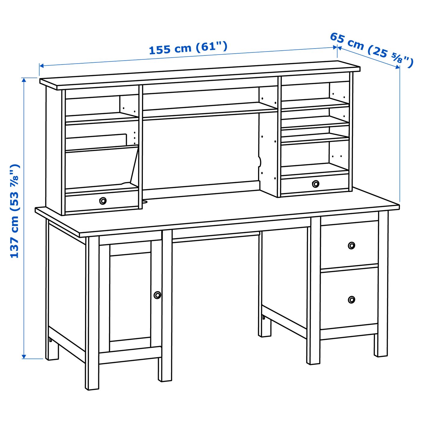 HEMNES Scrivania ed elemento supplementare, mordente bianco, 155x137 cm -  IKEA IT