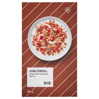 IKEA HJÄLTEROLL scatola con muesli al cacao e frutti di bosco, 400g.