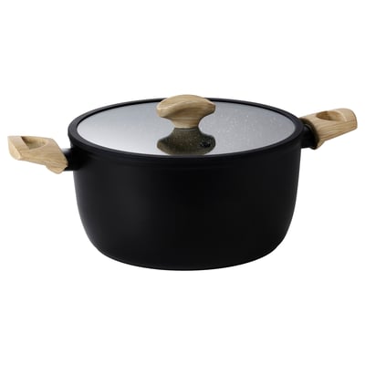 HUSKNUT Pentola con coperchio, rivestimento antiaderente nero, 4.7 l