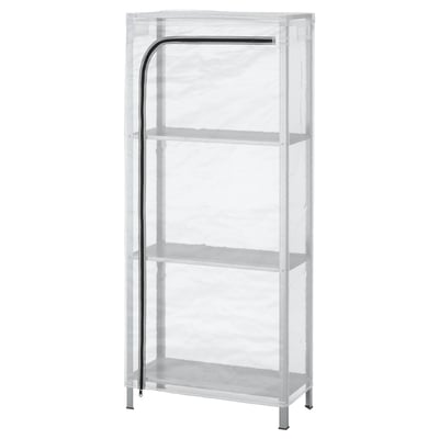 Copertura antipolvere trasparente HYLLIS per scaffale, trasparente, a rete, con maniglia nera.