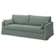 Divano a tre posti verde, HYLTARP, linee pulite, cuscini morbidi, schienale reversibile.