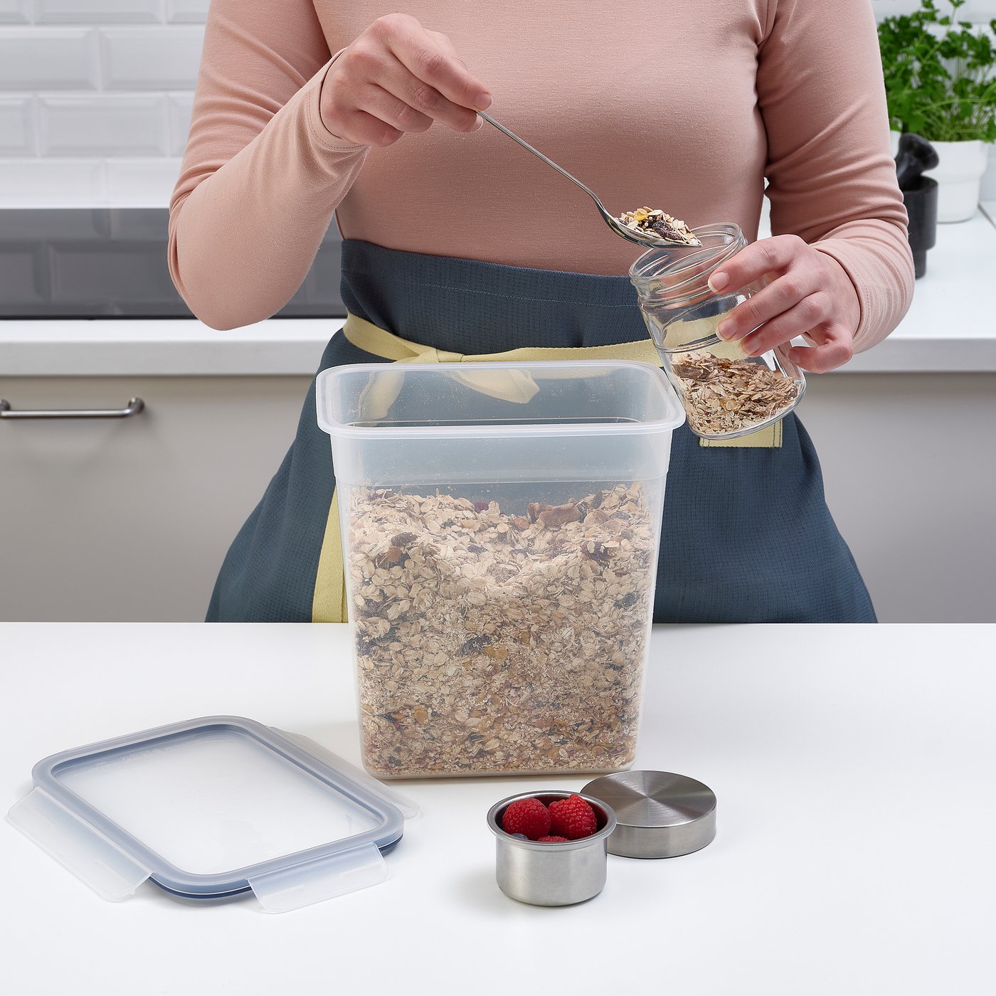 IKEA 365+ Barattoli Per Alimenti Secchi 2,3 L Con Coperchio, 4 Pezzi - Contenitori Ermetici In Plastica Trasparente Per Pasta, Legumi E Snack, Senza BPA
