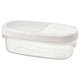 Opzione: IKEA 365+ contenitore rettangolare trasparente per alimenti secchi con coperchio bianco, corpo trasparente, parte superiore bianca, design impilabile.
