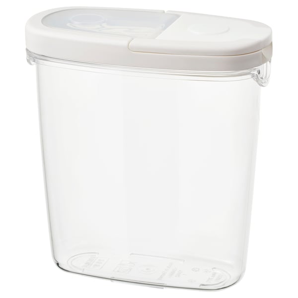 IKEA 365+ contenitore per alimenti trasparente, forma rettangolare con coperchio bianco, in plastica.