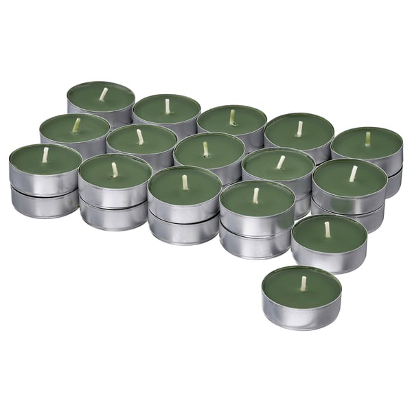 Set di candele da tè freeman verdi in lattine d'argento.