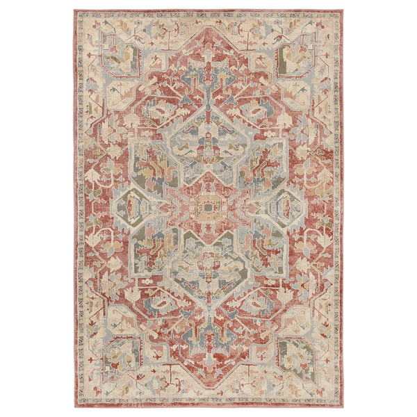 JÄRNVÄG Tappeto, pelo corto, motivo decorativo rosa/beige, 133x195 cm