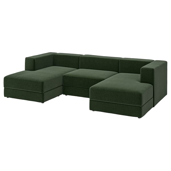 JÄTTEBO Divano 3,5 posti con chaise-longue, braccioli Johanneshov/verde scuro