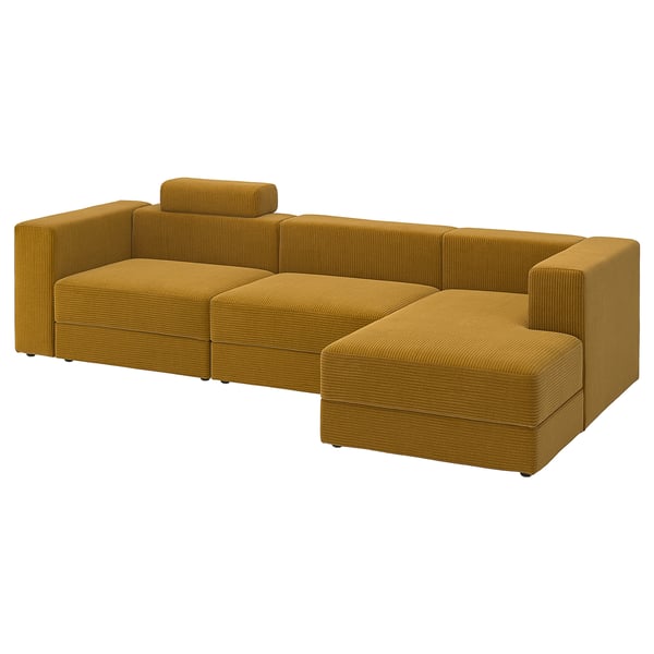 JÄTTEBO Divano comp 4 posti/chaise-longue, destro con poggiatesta/Samsala ambra