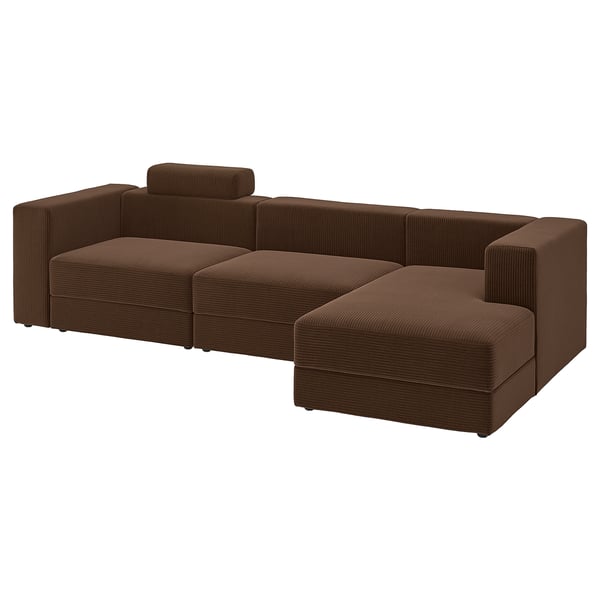 JÄTTEBO Divano comp 4 posti/chaise-longue, destro con poggiatesta/Samsala marrone scuro