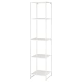 Uno scaffale JOSTEIN bianco. È alto, rettangolare, realizzato in acciaio verniciato a polvere, adatto sia per uso interno che esterno.
