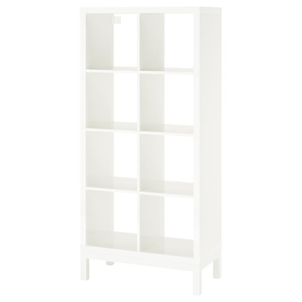 KALLAX scaffale bianco; design a cubo aperto, forma moderna, stoccaggio versatile.