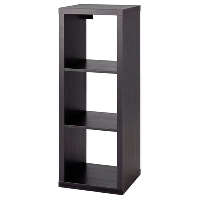 Scaffale cubo nero Ikea KALLAX: design moderno, modulare, a 3 livelli, in legno scuro.