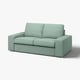 Divano KIVIK verde chiaro, design minimalista moderno con braccioli bassi e cuscini morbidi.