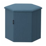 Pouf portaoggetti esagonale blu in tessuto con coperchio removibile.