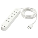 KOPPLA, multipresa bianca, in policarbonato, forma rettangolare a barra con 5 prese e 2 porte usb.