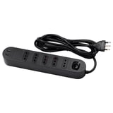 Limitatore di sovratensione KOPPLA nero con 5 prese, 2 porte usb e interruttore di alimentazione.
