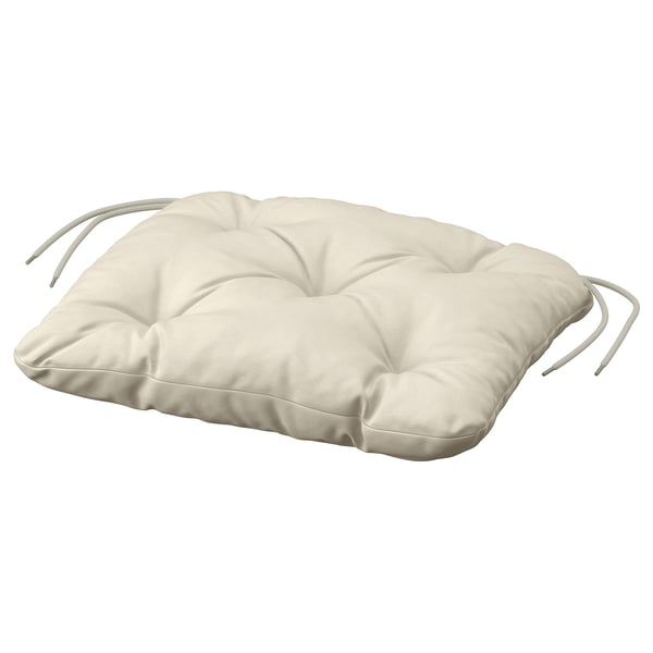 Cuscino per sedia rettangolare beige, tessuto sostenibile, cinghie di fissaggio, imbottito.