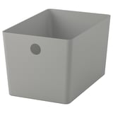 Scatola in plastica riciclata KUGGIS grigia con maniglia per l'organizzazione della scrivania/scaffale.
