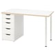 Scrivania ikea LAGKAPTEN bianca con piano in legno chiaro e 5 cassetti.