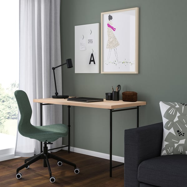 LAGKAPTEN / SPÄND Scrivania, effetto rovere con mordente bianco/nero, 120x60 cm