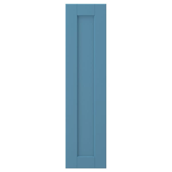 Porta blu LERHYTTAN con telaio in legno e pannello centrale.