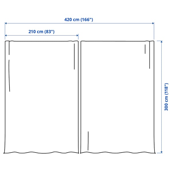 LILL Tenda a rete, 2 teli, bianco a righe/con canale per bastone, 210x300 cm