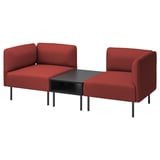 Divano modulare moderno lillehém rosso con gambe in metallo, comprensivo di modulo a 1 posto e tavolino.