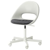 Sedia da ufficio bianca LOBERGET con cuscino grigio, design ergonomico, altezza regolabile, cinque ruote