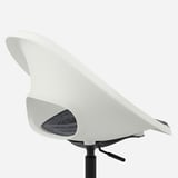 Sedia da ufficio bianca con sedile imbottito, regolabile in altezza, ruote con meccanismo di freno.